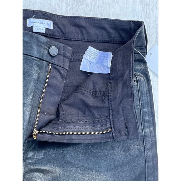 Good American Good Straight High Rise Coated Jeans in Black001 Size 14 - Picture 8 of 11